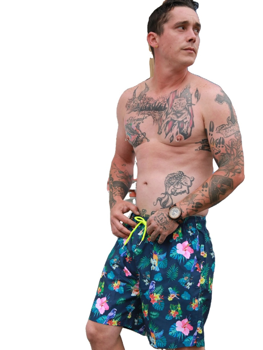 Men's Navy Tropical Floral Swim Shorts
